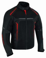 CHAQUETA DE CORDURA PARA VERANO PERFORADA CE/PROTECCIONES CON FORRO DESMONTABLE VULCANO ROJO/NEGRO