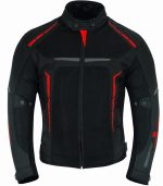 CHAQUETA DE CORDURA PARA VERANO PERFORADA CE/PROTECCIONES CON FORRO DESMONTABLE VULCANO ROJO/NEGRO - Imagen 2