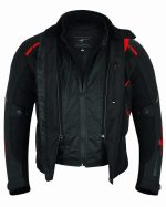 CHAQUETA DE CORDURA PARA VERANO PERFORADA CE/PROTECCIONES CON FORRO DESMONTABLE VULCANO ROJO/NEGRO - Imagen 4