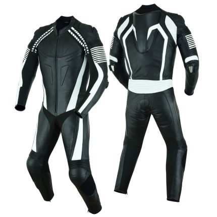 MONO DE CUERO  UNA PIEZA, AIR LINK CON PROTECTORES DE TITANIO BLANCO /NEGRO