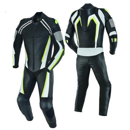 MONO DE CUERO  UNA PIEZA, AIR LINK CON PROTECTORES DE TITANIO FLUOR/BLANCO /NEGRO