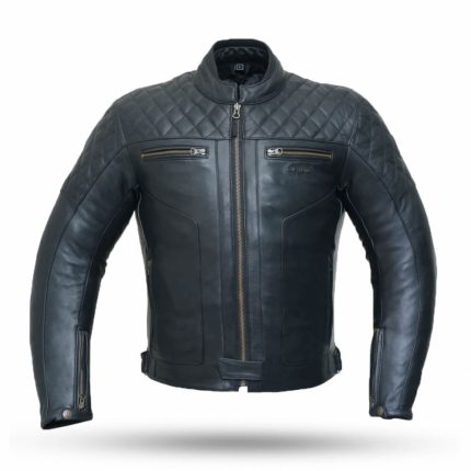 CHAQUETA DE MOTO EN CUERO DEGEND CLASSIC NEGRA CON FORRO Y PROTECCIONES CE.