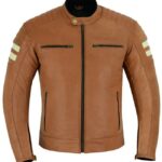 CHAQUETA DE MOTO EN CUERO HADES CAMEL VINTAGE CON FORRO Y PROTECCIONES