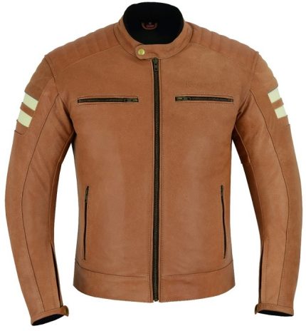 CHAQUETA DE MOTO EN CUERO HADES CAMEL VINTAGE CON FORRO Y PROTECCIONES