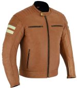 CHAQUETA DE MOTO EN CUERO HADES CAMEL VINTAGE CON FORRO Y PROTECCIONES - Imagen 2