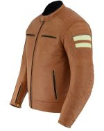 CHAQUETA DE MOTO EN CUERO HADES CAMEL VINTAGE CON FORRO Y PROTECCIONES - Imagen 3