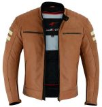 CHAQUETA DE MOTO EN CUERO HADES CAMEL VINTAGE CON FORRO Y PROTECCIONES - Imagen 5