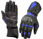 GUANTES DE PIEL  K2 NEGRO AZUL CON PROTECCIONES DE FIBRA DE CARBONO PARA MOTORACING