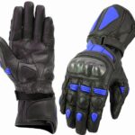 GUANTES DE PIEL  K2 NEGRO AZUL CON PROTECCIONES DE FIBRA DE CARBONO PARA MOTORACING