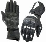 GUANTES DE PIEL  K2 NEGRO BLANCO CON PROTECCIONES DE FIBRA DE CARBONO PARA MOTORACING
