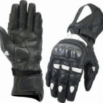 GUANTES DE PIEL  K2 NEGRO BLANCO CON PROTECCIONES DE FIBRA DE CARBONO PARA MOTORACING