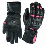 GUANTES DE PIEL K2 NEGRO BFUCSIA ROSA CON PROTECCIONES DE FIBRA DE CARBONO PARA MOTORACING - Imagen 2
