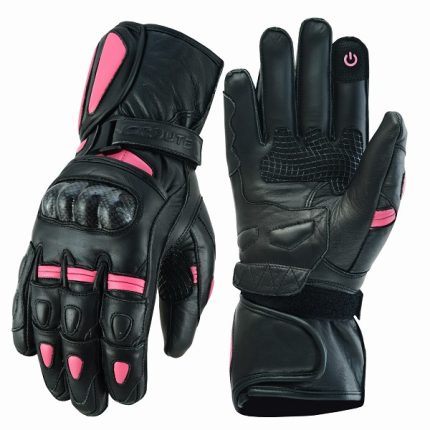 GUANTES DE PIEL K2 NEGRO BFUCSIA ROSA CON PROTECCIONES DE FIBRA DE CARBONO PARA MOTORACING