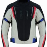 CHAQUETA DE MOTO DERBI ROJO AZUL BLANCO UNISEX EN TEXTIL IMPERMEABLE TRANSPIRABLE, CON PROTECCIONES C.E.