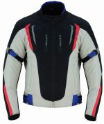 CHAQUETA DE MOTO DERBI ROJO AZUL BLANCO UNISEX EN TEXTIL IMPERMEABLE TRANSPIRABLE, CON PROTECCIONES C.E.