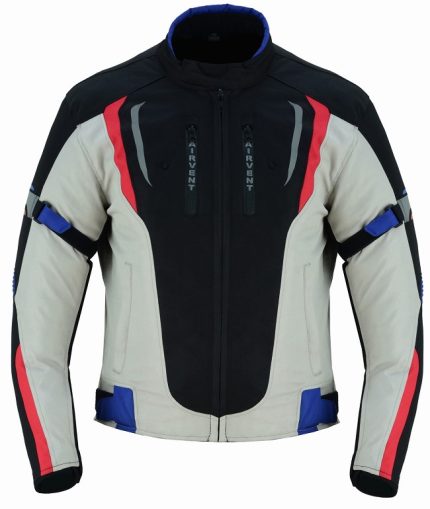 CHAQUETA DE MOTO DERBI ROJO AZUL BLANCO UNISEX EN TEXTIL IMPERMEABLE TRANSPIRABLE, CON PROTECCIONES C.E.