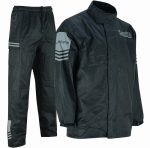 TRAJE DE LLUVIA MONSOON  NEGRO CHAQUETA Y PANTALON CHUBASQUERO IMPERMEABLE DE MOTO EN DOS PIEZAS