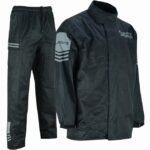 TRAJE DE LLUVIA MONSOON  NEGRO CHAQUETA Y PANTALON CHUBASQUERO IMPERMEABLE DE MOTO EN DOS PIEZAS