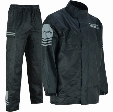 TRAJE DE LLUVIA MONSOON  NEGRO CHAQUETA Y PANTALON CHUBASQUERO IMPERMEABLE DE MOTO EN DOS PIEZAS