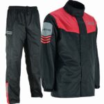 TRAJE DE LLUVIA MONSOON ROJO NEGRO CHAQUETA Y PANTALON CHUBASQUERO IMPERMEABLE DE MOTO EN DOS PIEZAS