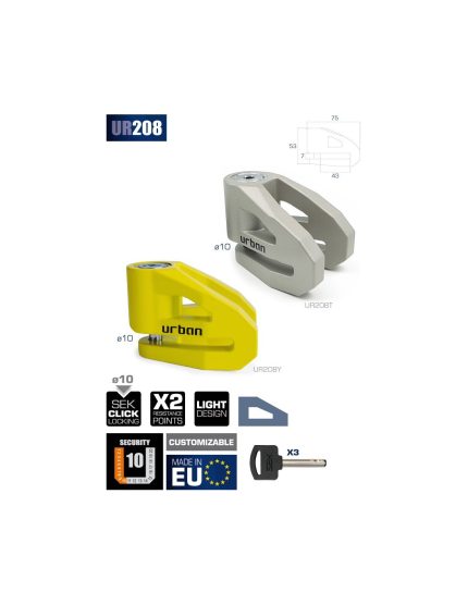 ANTIRROBO DISCO MOTO URBAN UR208T EN COLOR TITANIO Y EL URBAN UR208Y EN COLOR AMARILLO