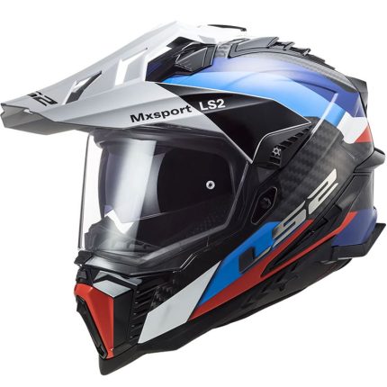 CASCO DE MOTO TRAIL LS2 -MX701 C EXPLORER FRONTIER G.BLACK BLUE-ECE 22.06 FIBRA DE CARBONO NEGRO AZUL ROJO