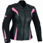 CHAQUETA DE MOTO EN CUERO PARA CHICAS CON PROTECTORES C.E AFRODITA FUCSIA ROSA/NEGRA