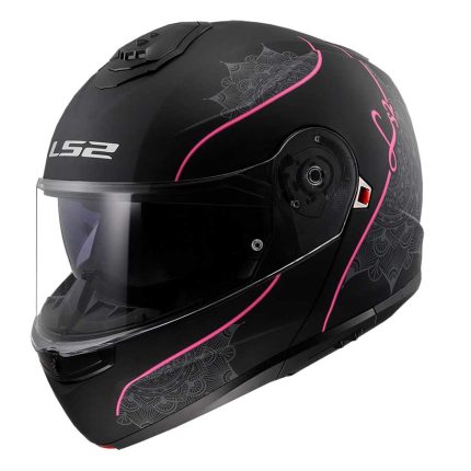 CASCO MODULAR LS2-FF908 STROBE II LUX M.BLACK PINK-ECE 22.06. NEGRO MATE ROSA