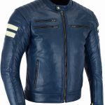 CHAQUETA DE MOTO EN CUERO ESTILO VINTAGE M CON FORRO Y PROTECCIONES CE HADES AZUL MARINO NEW