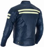CHAQUETA DE MOTO EN CUERO ESTILO VINTAGE M CON FORRO Y PROTECCIONES CE HADES AZUL MARINO NEW - Imagen 3
