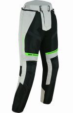 PANTALON DE MOTO PERFORADO DE VERANO UNISEX, PROTECCIONES CE HEFESTO PLATA BLANCO FLUOR