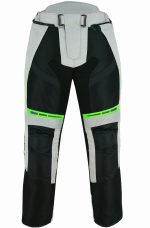 PANTALON DE MOTO PERFORADO DE VERANO UNISEX, PROTECCIONES CE HEFESTO PLATA BLANCO FLUOR - Imagen 2