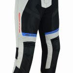 PANTALON DE MOTO PERFORADO DE VERANO UNISEX, PROTECCIONES CE HEFESTO PLATA BLANCO ROJO AZUL