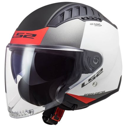 CASCO JET LS2 -OF600 COPTER II URBANE M.WHITE RED-ECE 22.06. BLANCO NEGRO ROJO