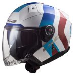 CASCO JET LS2 - OF603 INFINITY II SPECIAL GL.WHITE BLUE-ECE 22.06 ESPECIAL BLANCO AZUL ROJO