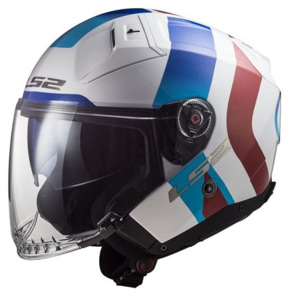CASCO JET LS2 - OF603 INFINITY II SPECIAL GL.WHITE BLUE-ECE 22.06 ESPECIAL BLANCO AZUL ROJO