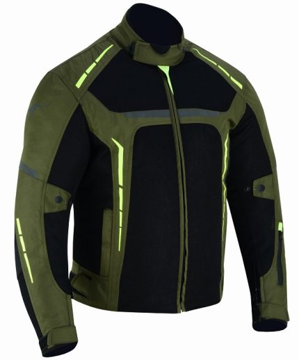 CHAQUETA DE CORDURA PARA VERANO PERFORADA CE/PROTECCIONES CON FORRO DESMONTABLE  VULCANO VERDE MILITAR FLUOR