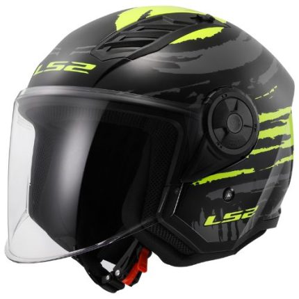 CASCO JET LS2-OF616 AIRFLOW II BRUSH BLACK H-V YELLOW-ECE 22.06. NEGRO H-V AMARILLO FLUOR