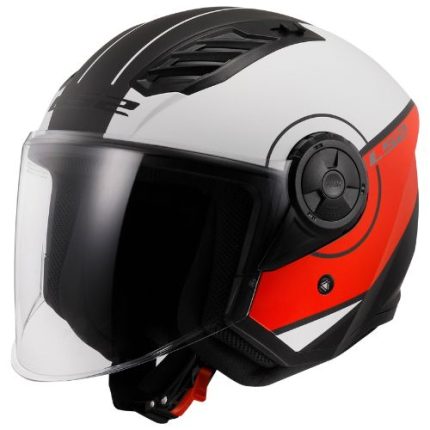 CASCO JET LS2-OF616 AIRFLOW II COVER MATT WHITE RED-ECE 22.06. NEGRO MATE BLANCO ROJO