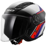 CASCO JET LS2-OF616 AIRFLOW II RUSH WHITE BLUE RED-ECE 22.06. BLANCO AZUL ROJO