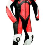 MONO DE CUERO PARA MOTORISTAS UNA PIEZA, CON PROTECTORES DE TITANIO 2140 NEGRO ROJO BLANCO