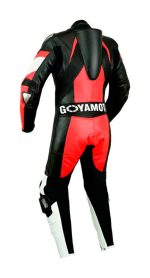 MONO DE CUERO PARA MOTORISTAS UNA PIEZA, CON PROTECTORES DE TITANIO 2140 NEGRO ROJO BLANCO - Imagen 2