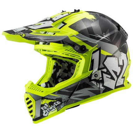 CASCO DE MOTO CROSS LS2 MX437 FAST EVO MINI CRUSHER BLACK YELLOW / NEGRO H-V AMARILLO ECE 22.06
