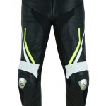 PANTALON DE CUERO PARA MOTORISTA CON PROTECCIONES DE TITANIO JF17 P NEGRO BLANCO AMARILLO FLUOR