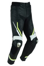 PANTALON DE CUERO PARA MOTORISTA CON PROTECCIONES DE TITANIO JF17 P NEGRO BLANCO AMARILLO FLUOR - Imagen 3