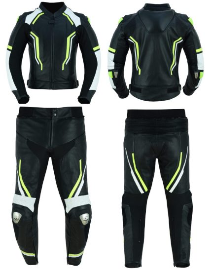 MONO DE CUERO DE DOS PIEZAS CON PROTECCIONES TPR Y TITANIO JF17C/JF17P NEGRO BLANCO AMARILLO FLUOR