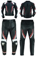 MONO DE CUERO DE DOS PIEZAS CON PROTECCIONES TPR Y TITANIO JF17C/JF17P ROJO NEGRO BLANCO