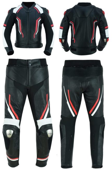 MONO DE CUERO DE DOS PIEZAS CON PROTECCIONES TPR Y TITANIO JF17C/JF17P ROJO NEGRO BLANCO