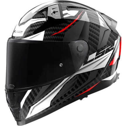 CASCO INTEGRAL CARBON LS2- FF811 VECTOR II C SAVAGE WHITE RED GREY/ BLANCO ROJO GRIS ECE 22.06