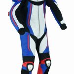 MONO DE CUERO PARA MOTORISTAS UNA PIEZA, CON PROTECTORES DE TITANIO THUNDERGP AZUL ROJO NEGRO